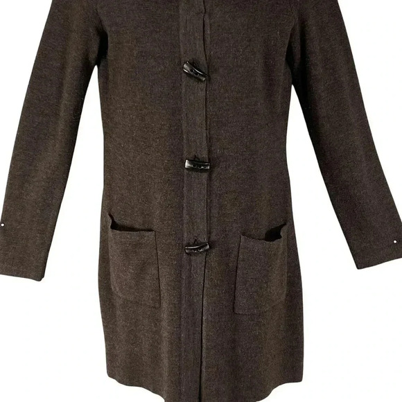 Ellen Tracy Women M Merino Wool Blend Cardigan Dress Toggle Buttons Pockets - Picture 7 of 16